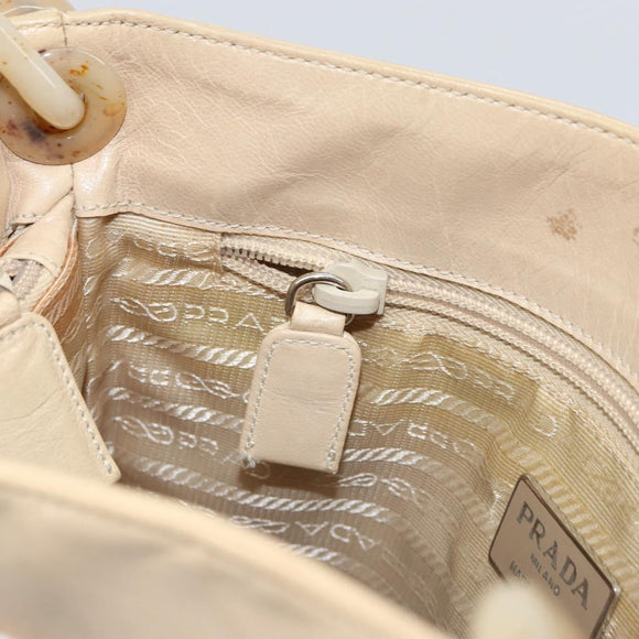 PRADA Chain Shoulder Bag Leather Beige Silver Auth 153137
