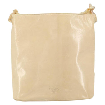 PRADA Chain Shoulder Bag Leather Beige Silver Auth 153137 - 0