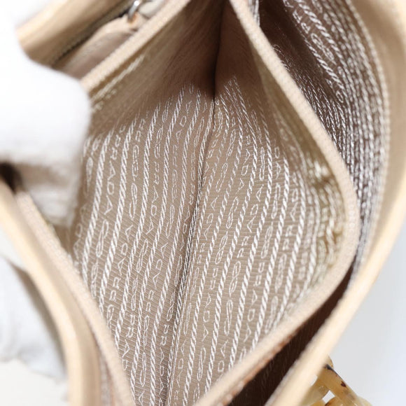 PRADA Chain Shoulder Bag Leather Beige Silver Auth 153137