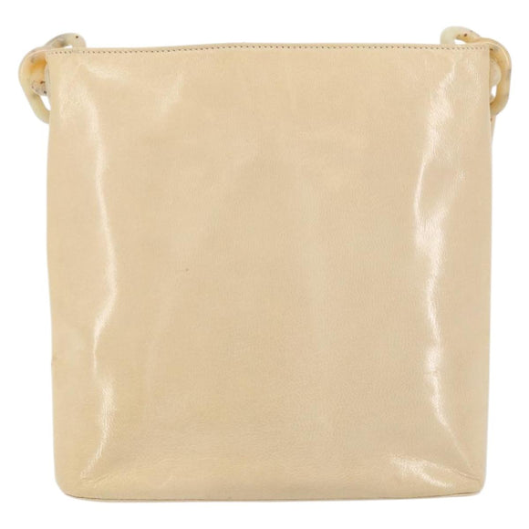 PRADA Chain Shoulder Bag Leather Beige Silver Auth 153137