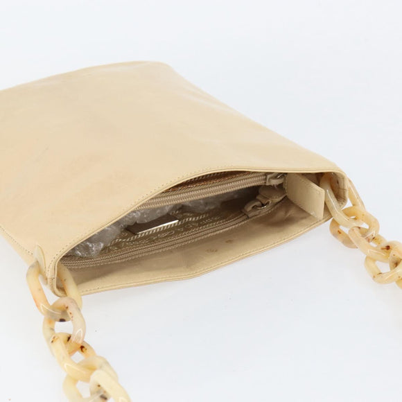 PRADA Chain Shoulder Bag Leather Beige Silver Auth 153137
