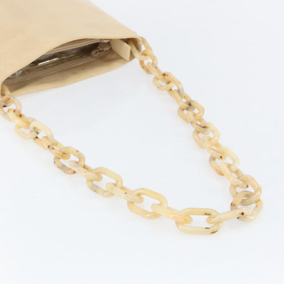 PRADA Chain Shoulder Bag Leather Beige Silver Auth 153137