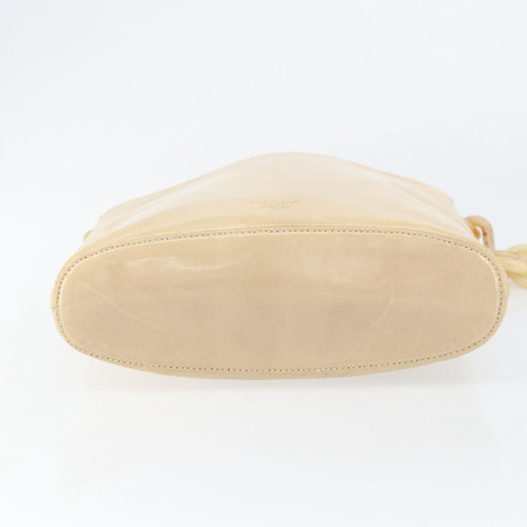 PRADA Chain Shoulder Bag Leather Beige Silver Auth 153137