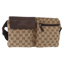 GUCCI GG Canvas Waist Bag Beige Silver 28566 Auth 153142-1