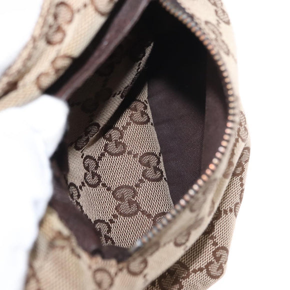 GUCCI GG Canvas Waist Bag Beige Silver 28566 Auth 153142