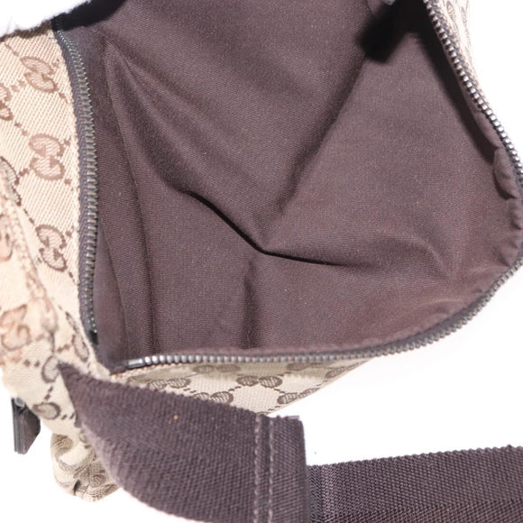 GUCCI GG Canvas Waist Bag Beige Silver 28566 Auth 153142