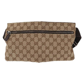 GUCCI GG Canvas Waist Bag Beige Silver 28566 Auth 153142 - 0