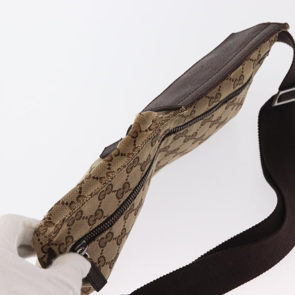 GUCCI GG Canvas Waist Bag Beige Silver 28566 Auth 153142