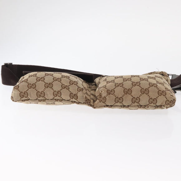 GUCCI GG Canvas Waist Bag Beige Silver 28566 Auth 153142
