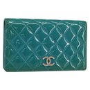 CHANEL Matelasse Long Wallet Patent leather Blue Silver CC Auth 153143-1