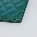 CHANEL Matelasse Long Wallet Patent leather Blue Silver CC Auth 153143-15