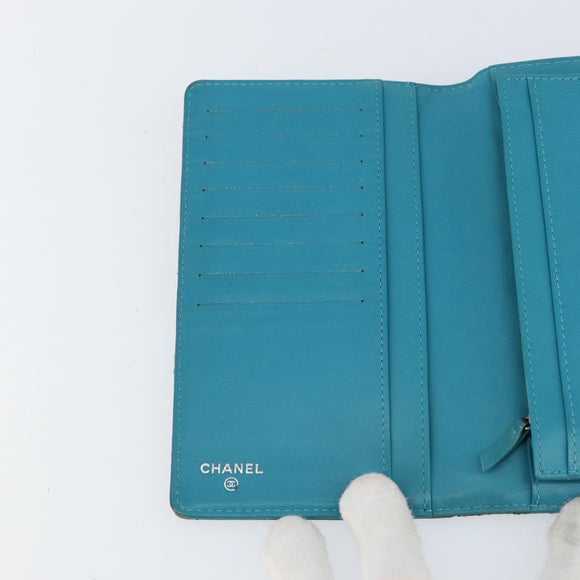 CHANEL Matelasse Long Wallet Patent leather Blue Silver CC Auth 153143