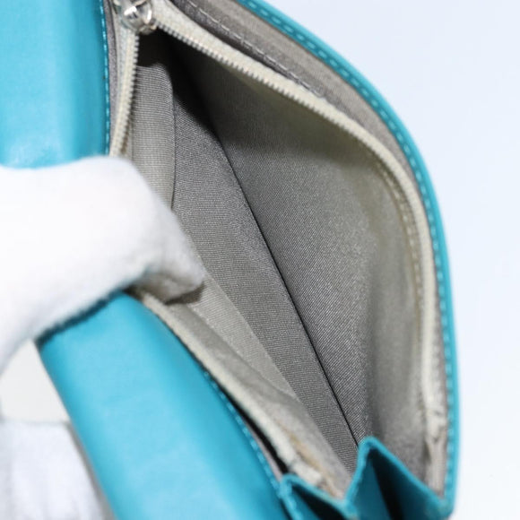 CHANEL Matelasse Long Wallet Patent leather Blue Silver CC Auth 153143