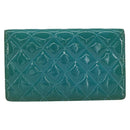 CHANEL Matelasse Long Wallet Patent leather Blue Silver CC Auth 153143-2