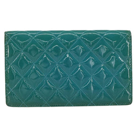 CHANEL Matelasse Long Wallet Patent leather Blue Silver CC Auth 153143 - 0