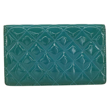 CHANEL Matelasse Long Wallet Patent leather Blue Silver CC Auth 153143 - 0