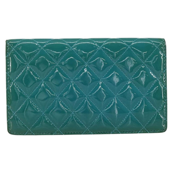 CHANEL Matelasse Long Wallet Patent leather Blue Silver CC Auth 153143
