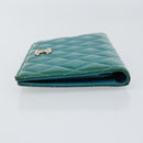 CHANEL Matelasse Long Wallet Patent leather Blue Silver CC Auth 153143-3
