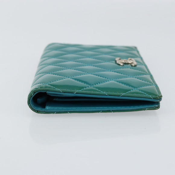CHANEL Matelasse Long Wallet Patent leather Blue Silver CC Auth 153143