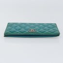 CHANEL Matelasse Long Wallet Patent leather Blue Silver CC Auth 153143-6