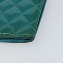 CHANEL Matelasse Long Wallet Patent leather Blue Silver CC Auth 153143-7