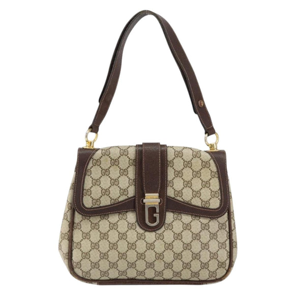 GUCCI GG Supreme Shoulder Bag PVC Beige Gold Auth 153152