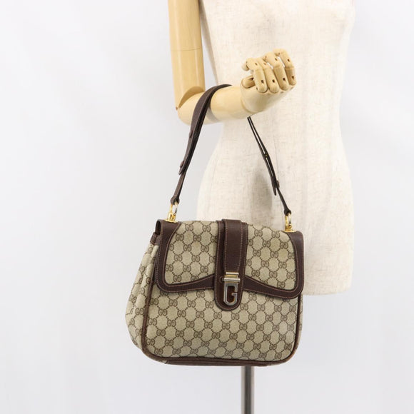 GUCCI GG Supreme Shoulder Bag PVC Beige Gold Auth 153152