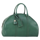 PRADA Boston Bag Leather Green Silver Auth 153161-1