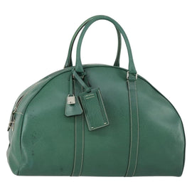 PRADA Boston Bag Leather Green Silver Auth 153161