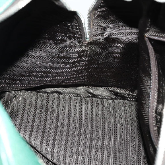 PRADA Boston Bag Leather Green Silver Auth 153161