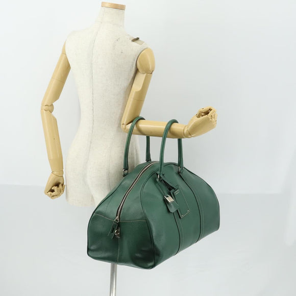 PRADA Boston Bag Leather Green Silver Auth 153161