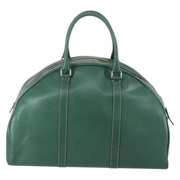 PRADA Boston Bag Leather Green Silver Auth 153161