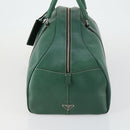 PRADA Boston Bag Leather Green Silver Auth 153161-4