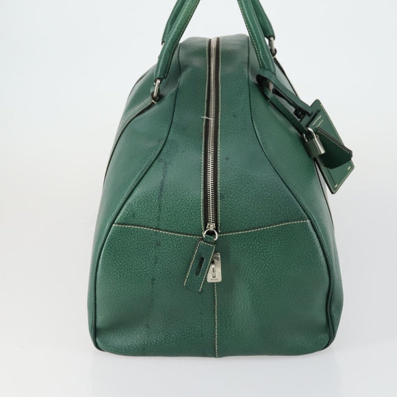 PRADA Boston Bag Leather Green Silver Auth 153161