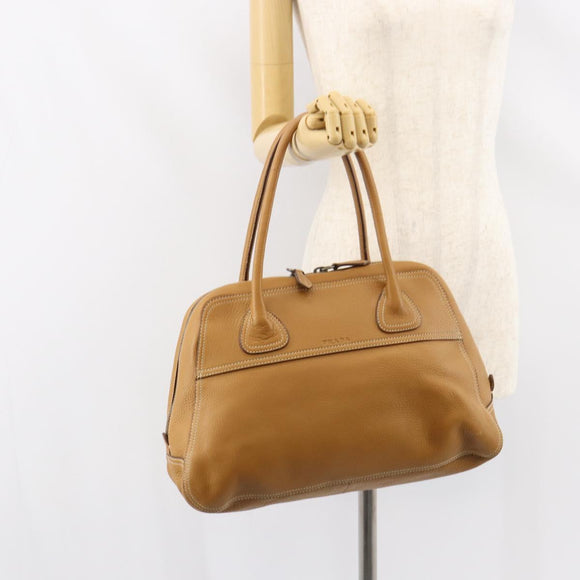 PRADA Hand Bag Leather Beige Auth 153163