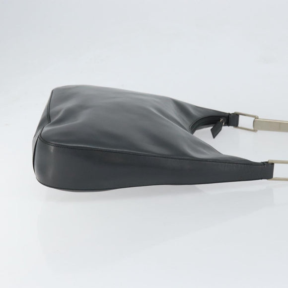 PRADA Shoulder Bag Leather Gray Silver Auth 153165