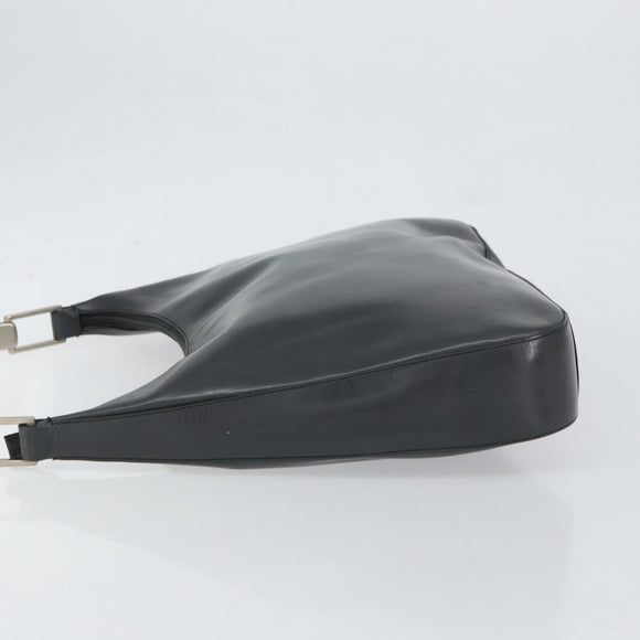 PRADA Shoulder Bag Leather Gray Silver Auth 153165