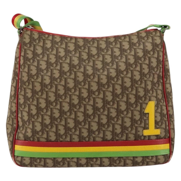 Christian Dior Trotter Canvas Shoulder Bag Rasta Color Beige Auth 153168
