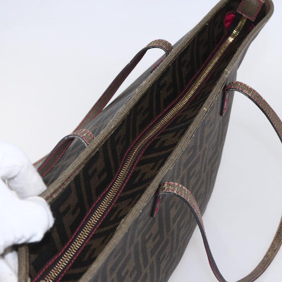 FENDI Zucca Canvas Tote Bag Black Brown Auth 153170