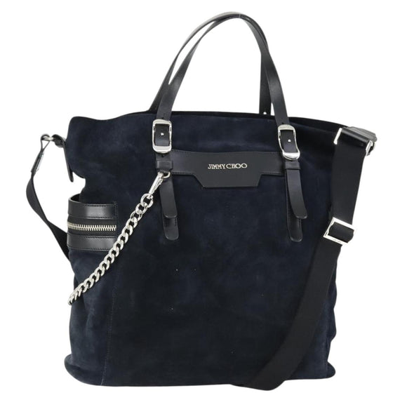 Jimmy Choo Tote Bag Suede 2way Navy Silver Auth 153171