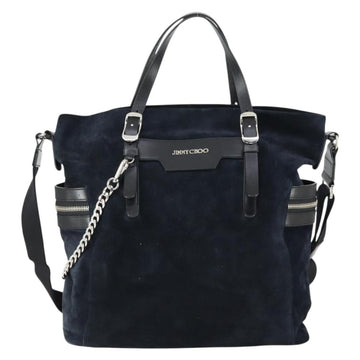 Jimmy Choo Tote Bag Suede 2way Navy Silver Auth 153171 - 0
