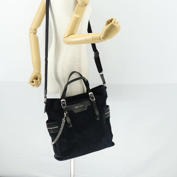 Jimmy Choo Tote Bag Suede 2way Navy Silver Auth 153171