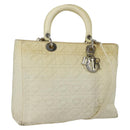 Christian Dior Canage Lady Dior Hand Bag Nylon 2way Ivory Silver Auth 153173-1