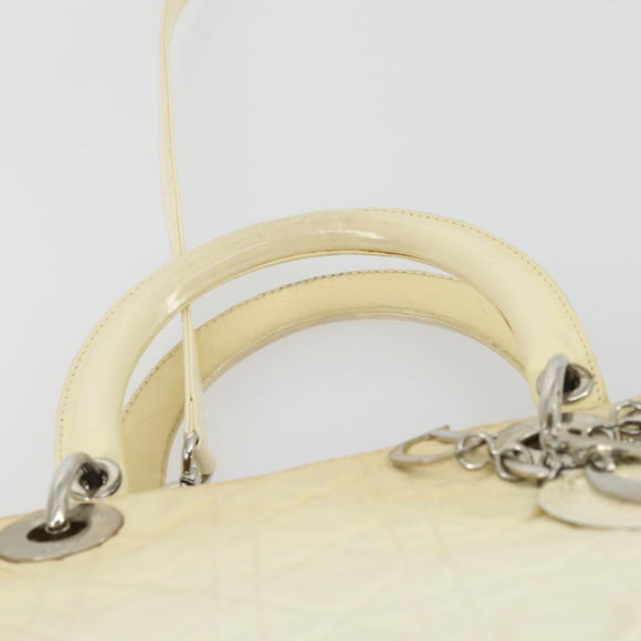 Christian Dior Canage Lady Dior Hand Bag Nylon 2way Ivory Silver Auth 153173