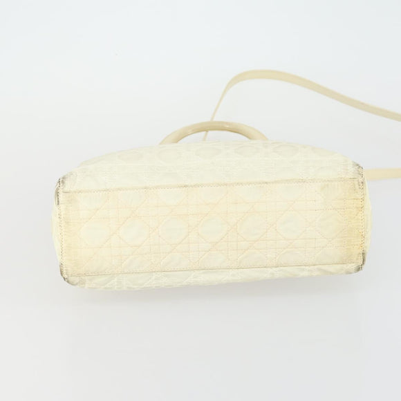 Christian Dior Canage Lady Dior Hand Bag Nylon 2way Ivory Silver Auth 153173