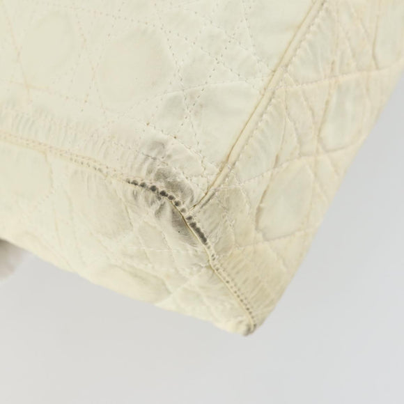 Christian Dior Canage Lady Dior Hand Bag Nylon 2way Ivory Silver Auth 153173