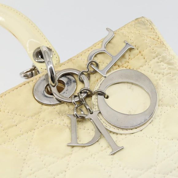 Christian Dior Canage Lady Dior Hand Bag Nylon 2way Ivory Silver Auth 153173