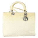Christian Dior Canage Lady Dior Hand Bag Nylon 2way Ivory Silver Auth 153173-13