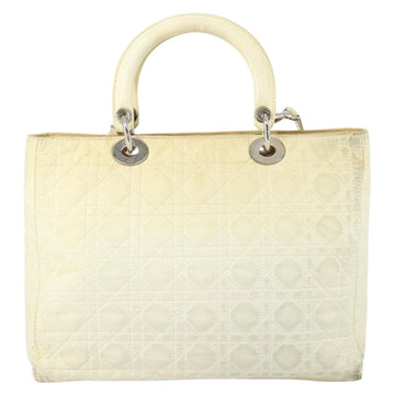 Christian Dior Canage Lady Dior Hand Bag Nylon 2way Ivory Silver Auth 153173 - 0
