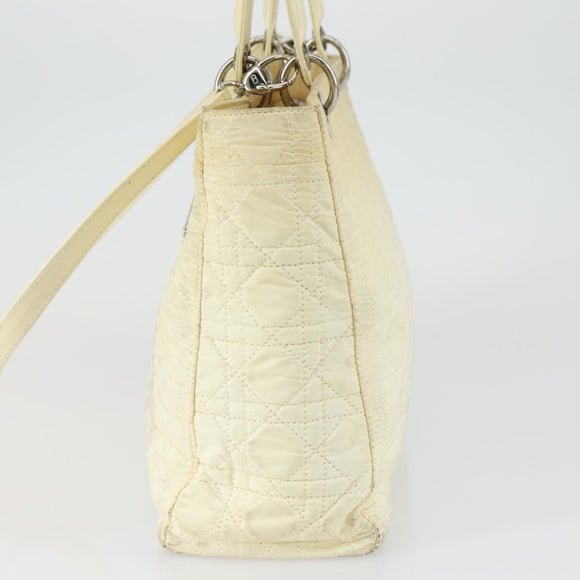 Christian Dior Canage Lady Dior Hand Bag Nylon 2way Ivory Silver Auth 153173